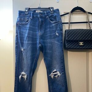Pull&Bear Blue Skinny Jeans with Distressed Details
